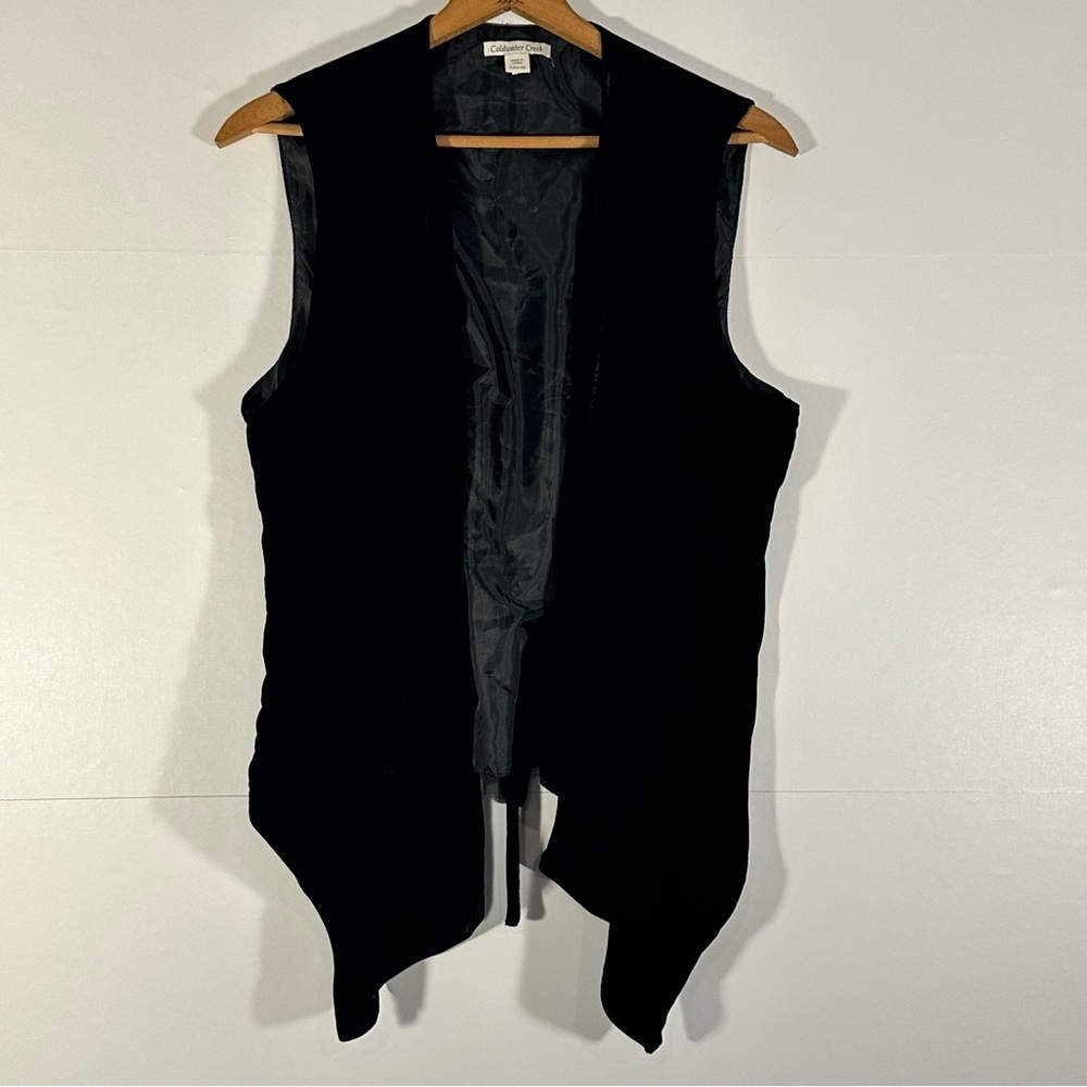 Coldwater Creek Black Silk Blend Velvet Open Front Vest
